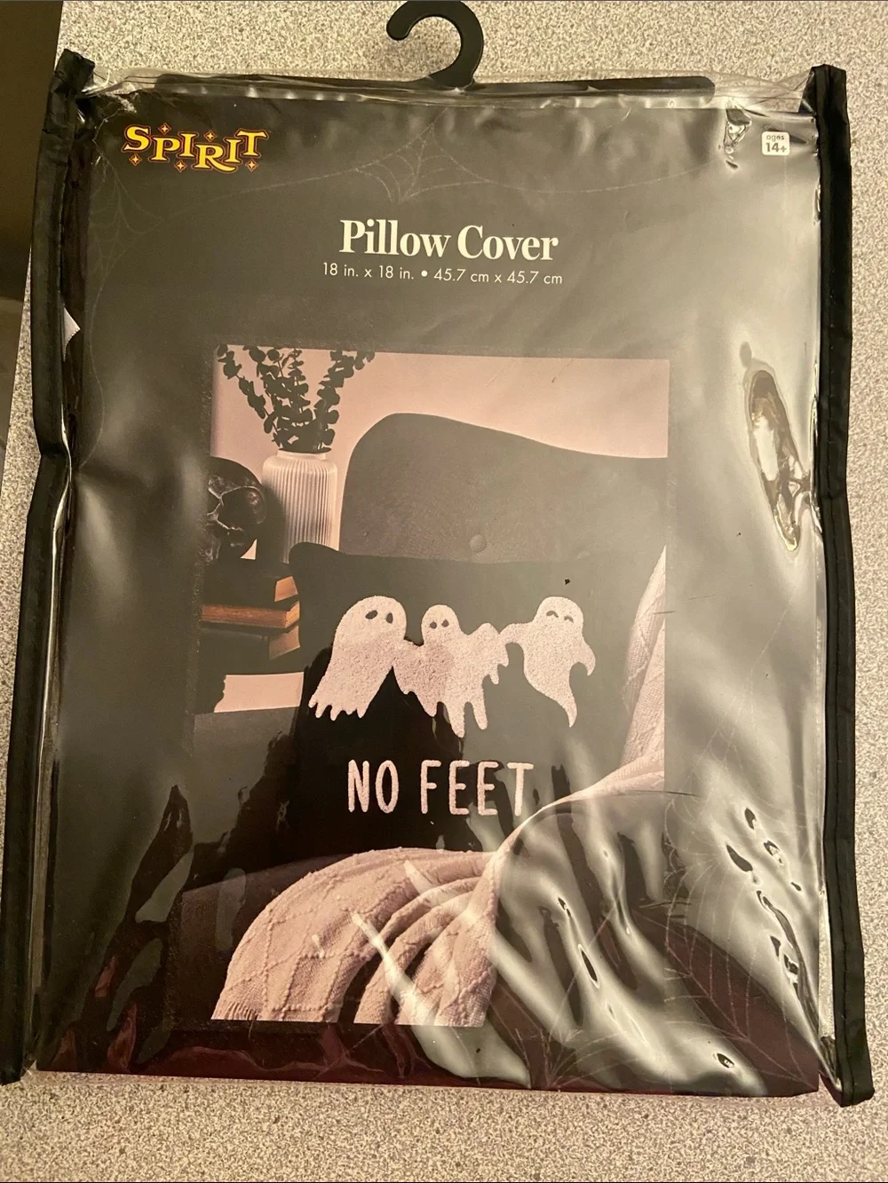 Spirit Black Pillow Cover with White Ghosts 'No Feet'
